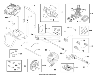Main Unit Diagram and Parts List for 020738-00  Briggs and Stratton Pressure Washer